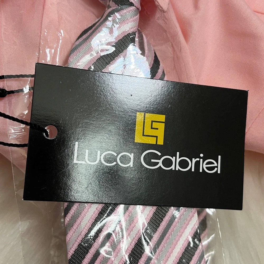 NWT Luca Gabriel Pink Button-Up Shirt with Striped Tie